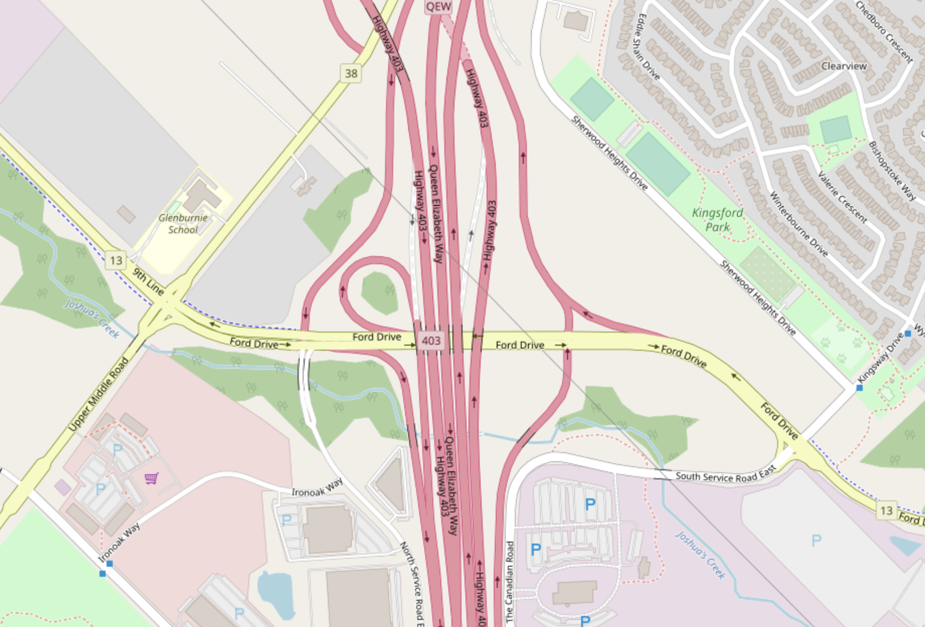 QEW, around Ford Drive | Openstreetmap